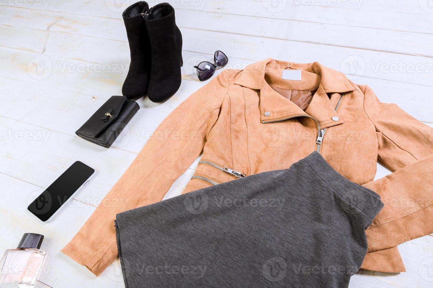 Overhead view of woman's casual outfits photo