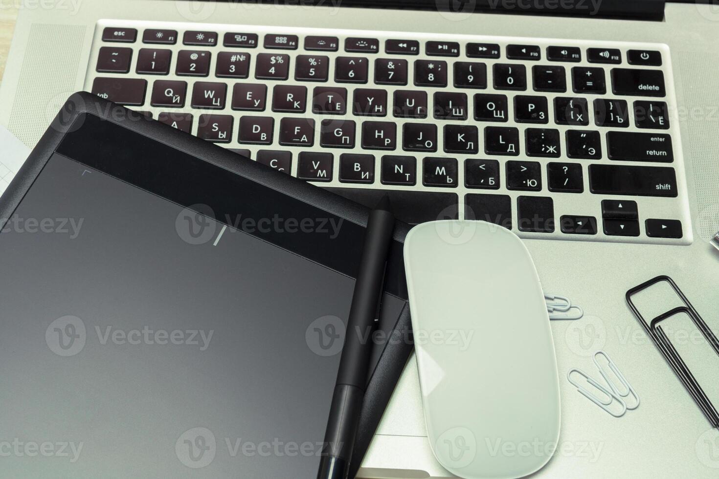 Working place of designer, close-up photo