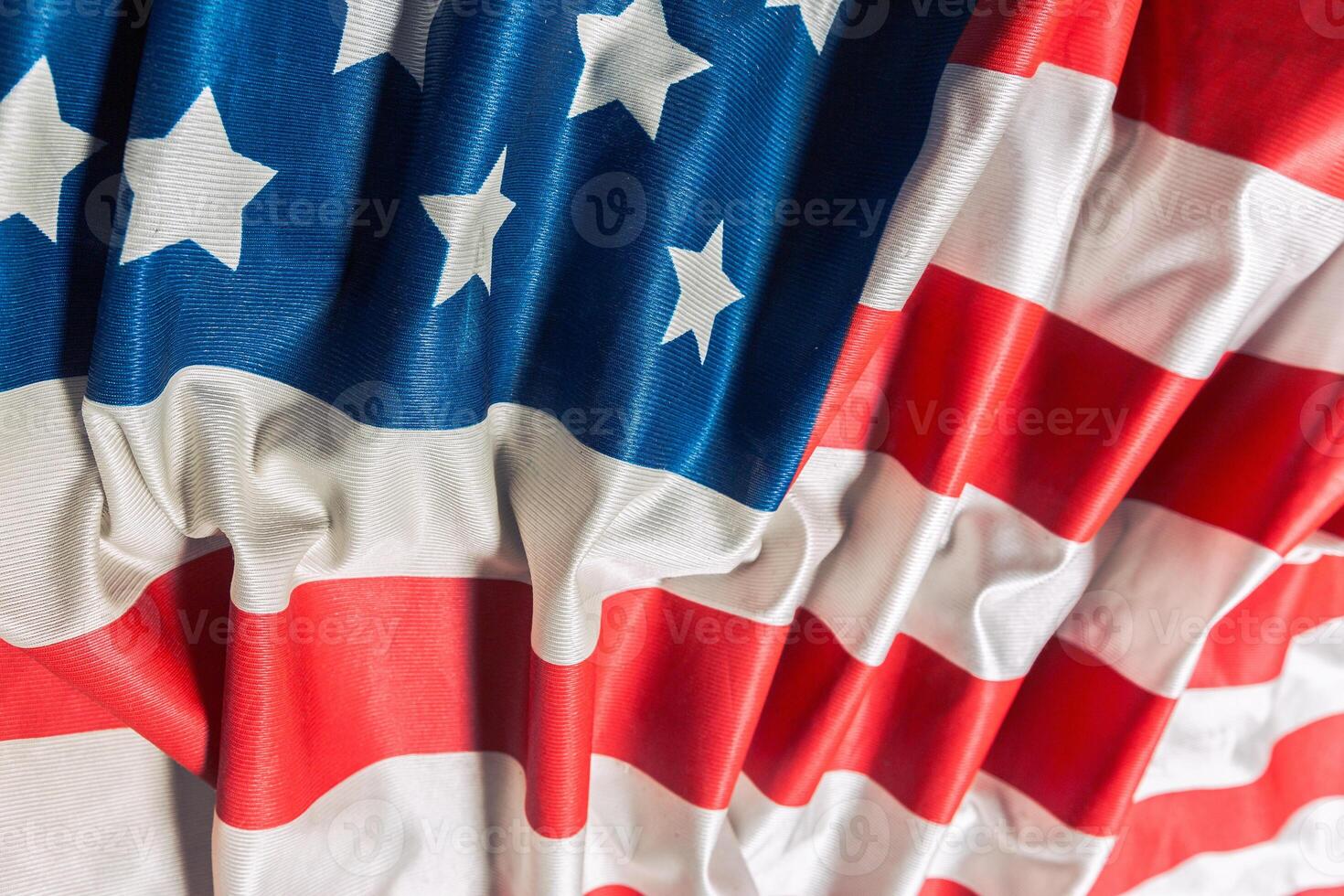 Closeup of ruffled American flag photo