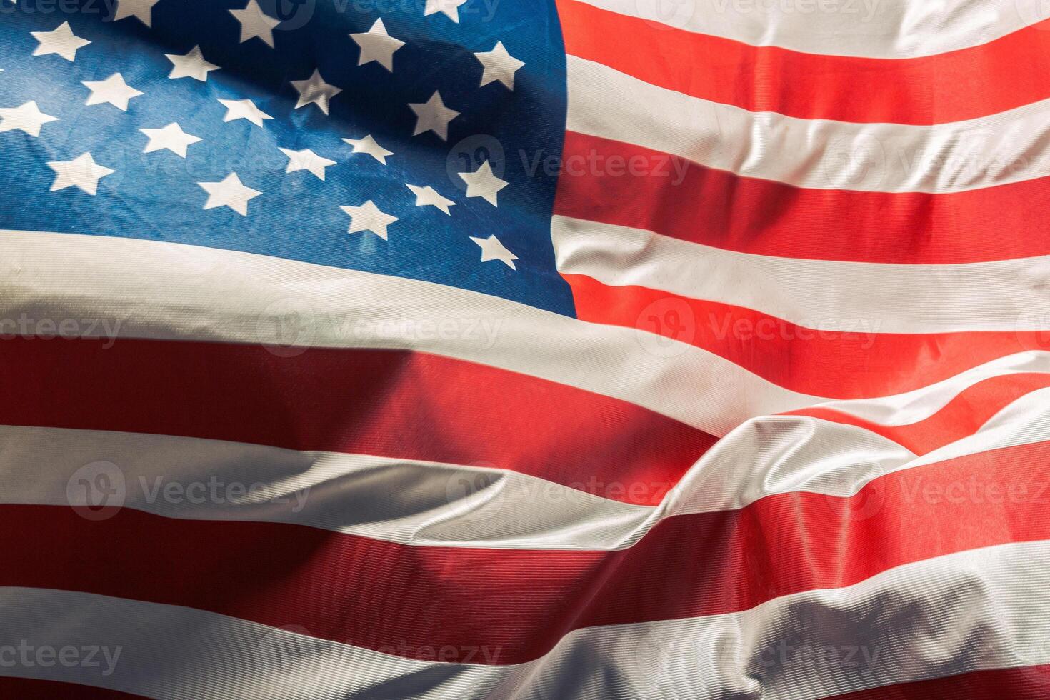Closeup of ruffled American flag photo