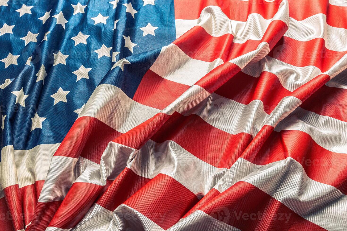 Closeup of ruffled American flag photo