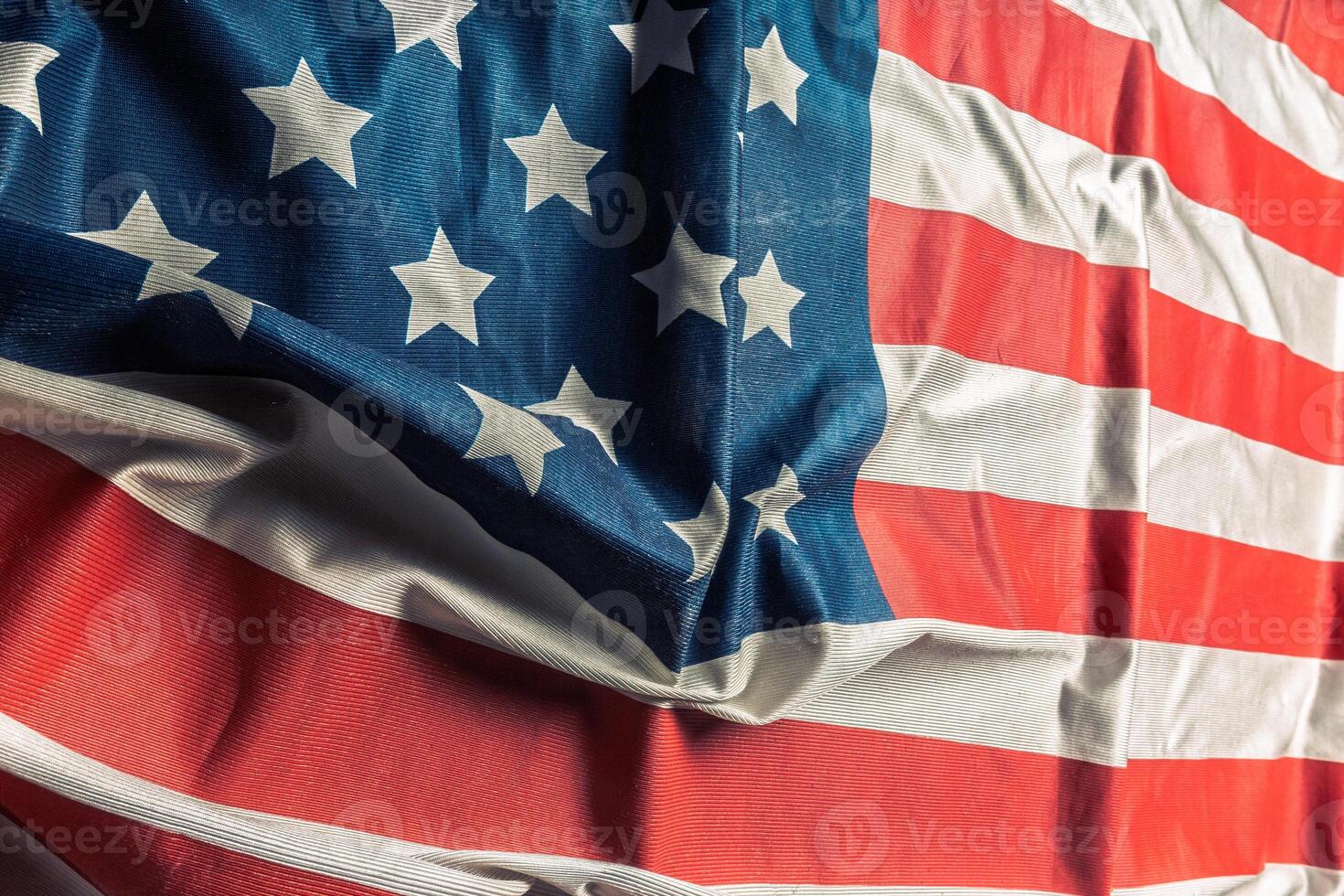 Closeup of ruffled American flag photo