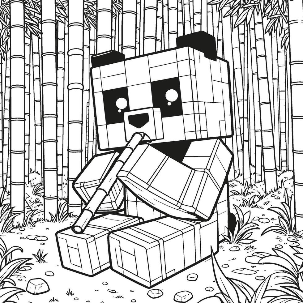 A coloring page with a panda bear in the woods vector