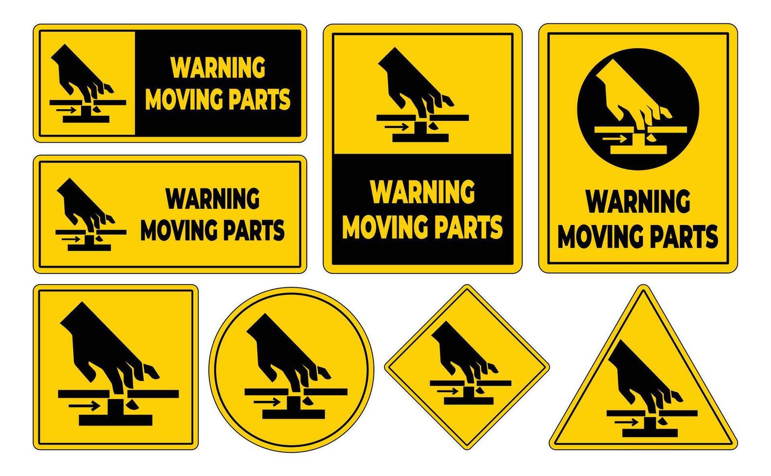 Caution Signs for Moving Parts in Various Shapes vector