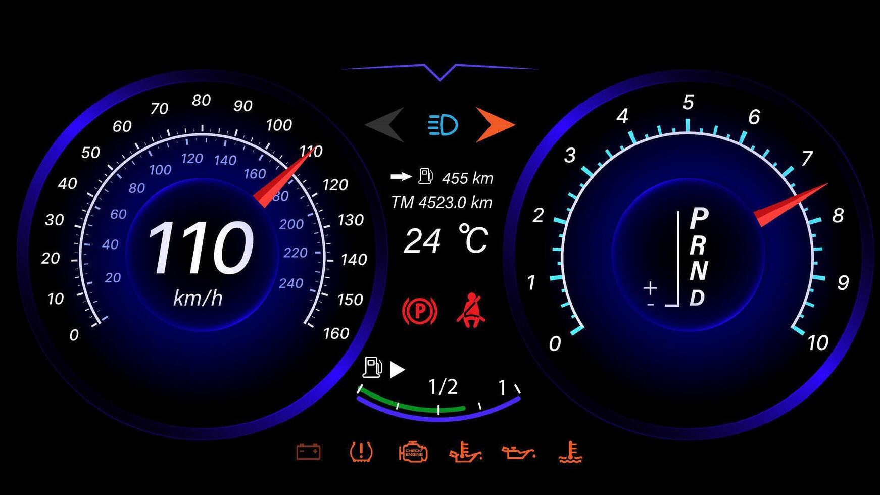 Speedometer speed car auto dashboard design. vector