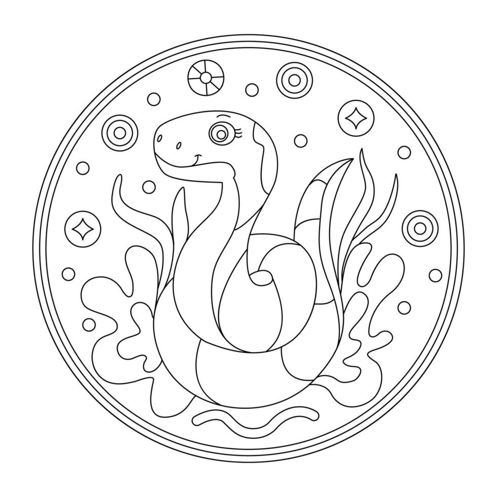 Decorative doodle hand drawn illustration of a symbol of the Chinese New Year snake. Great ornament for coloring vector