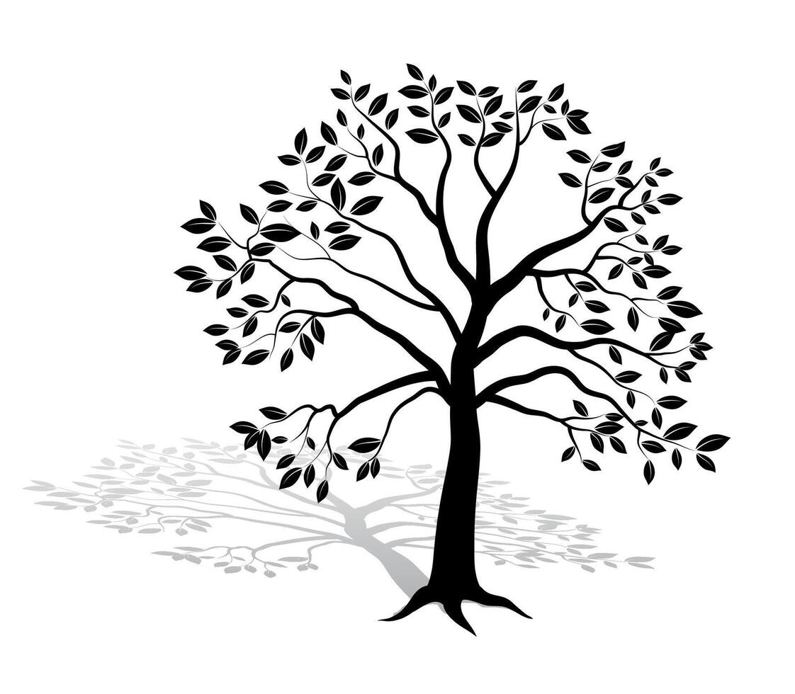 silhouette tree with shadow vector