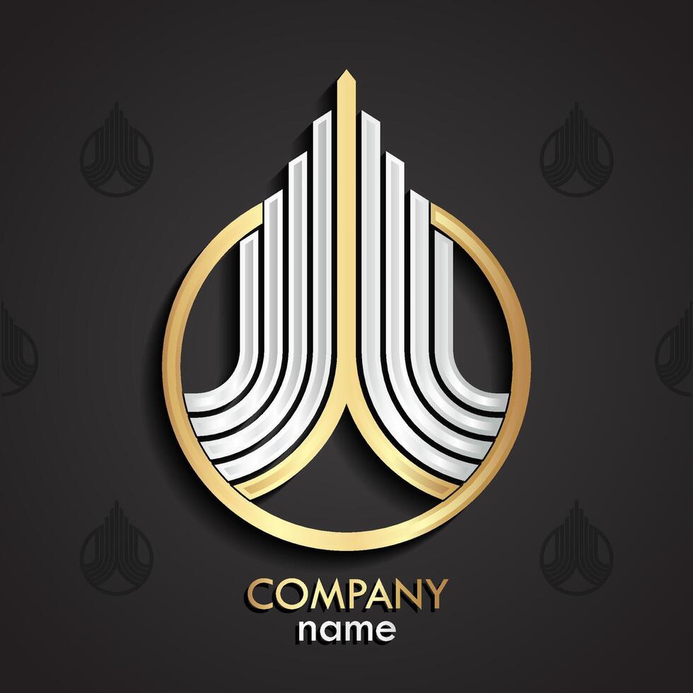 3d silver golden linear growth logo vector