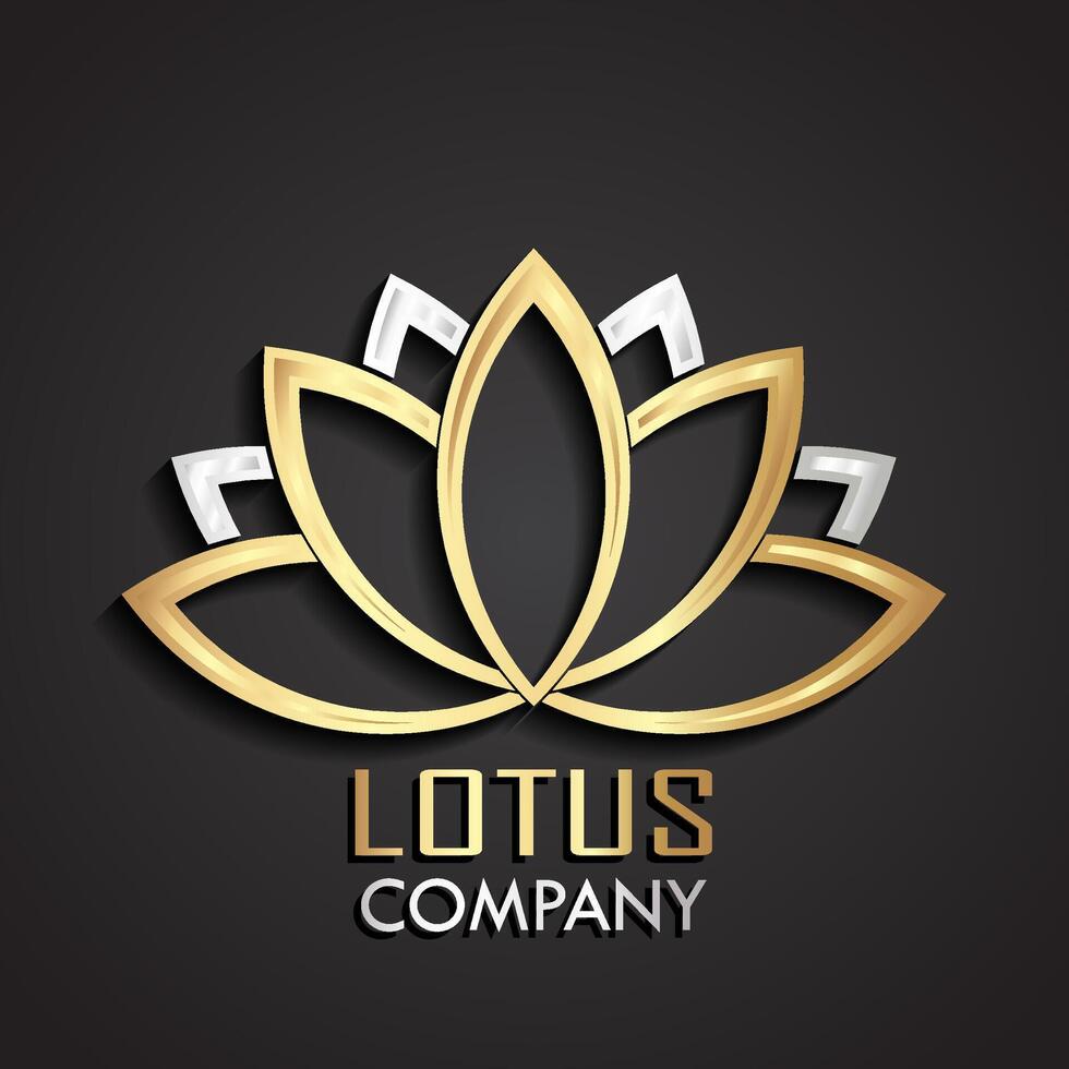 3d lotus flower shape with gold silver leaves vector