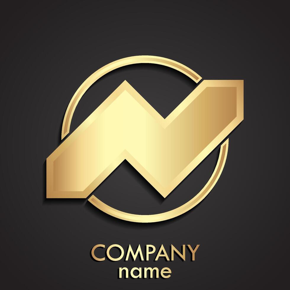 3d gold geometric square logo in circle vector