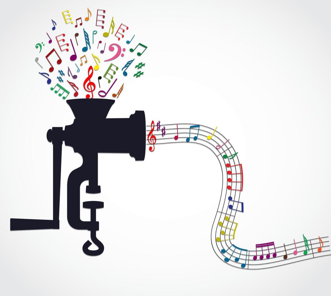 meat grinder with music notes abstract color illustration vector