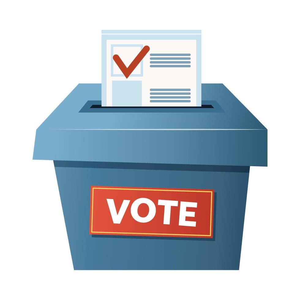 illustration of a ballot box for elections, featuring a blue box with a voting slot and ballot inside. Ideal for political campaigns, election-related designs, infographics, and civic engagemen vector