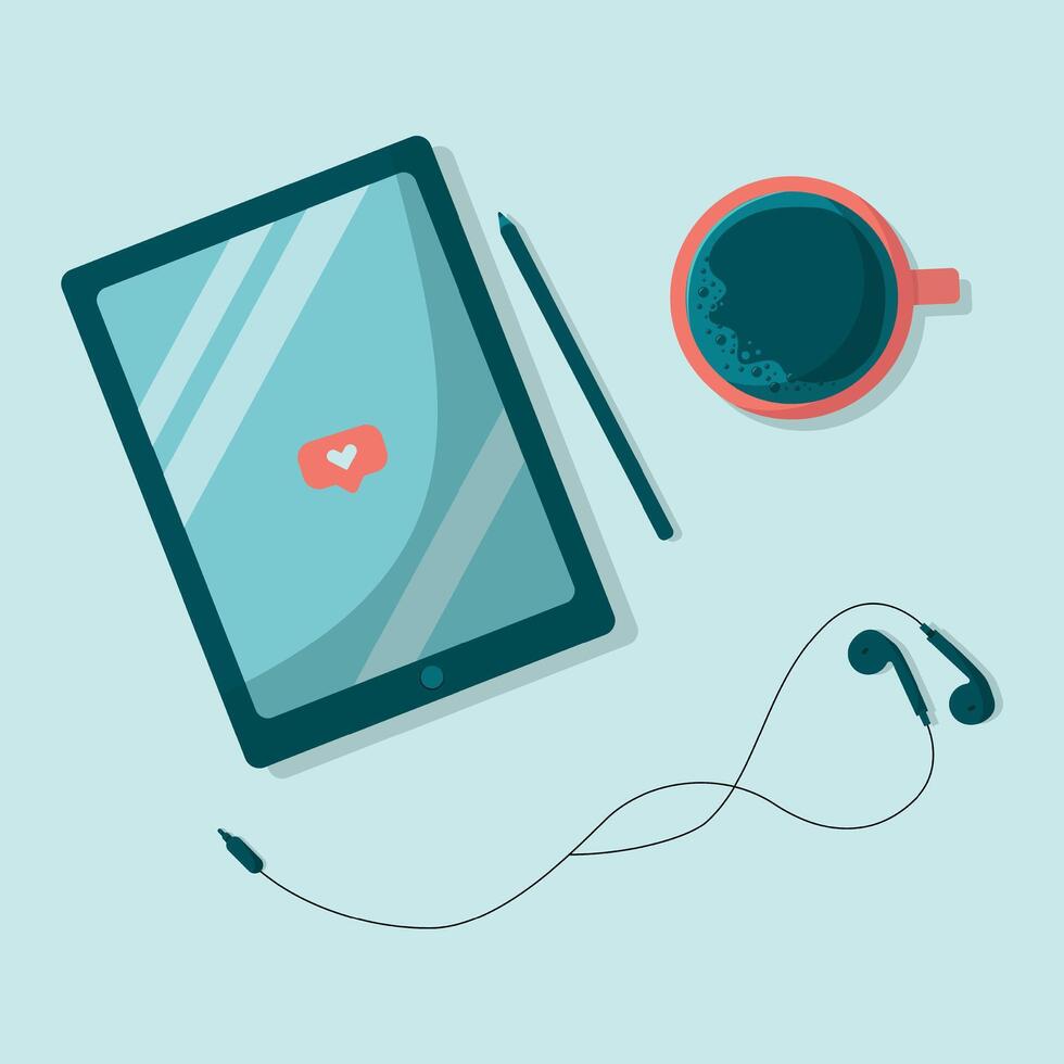 Tablet, coffee and headphones vector