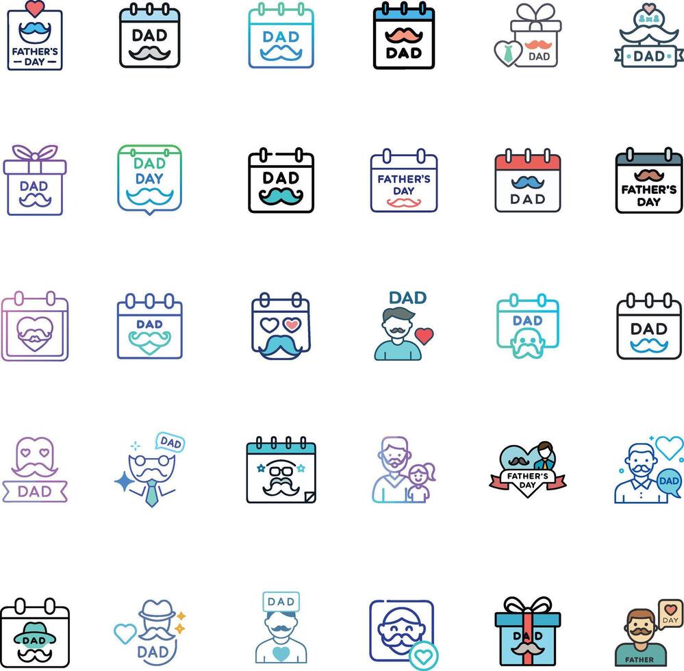 Father's Day Line color Icon Set. Editable Stroke vector