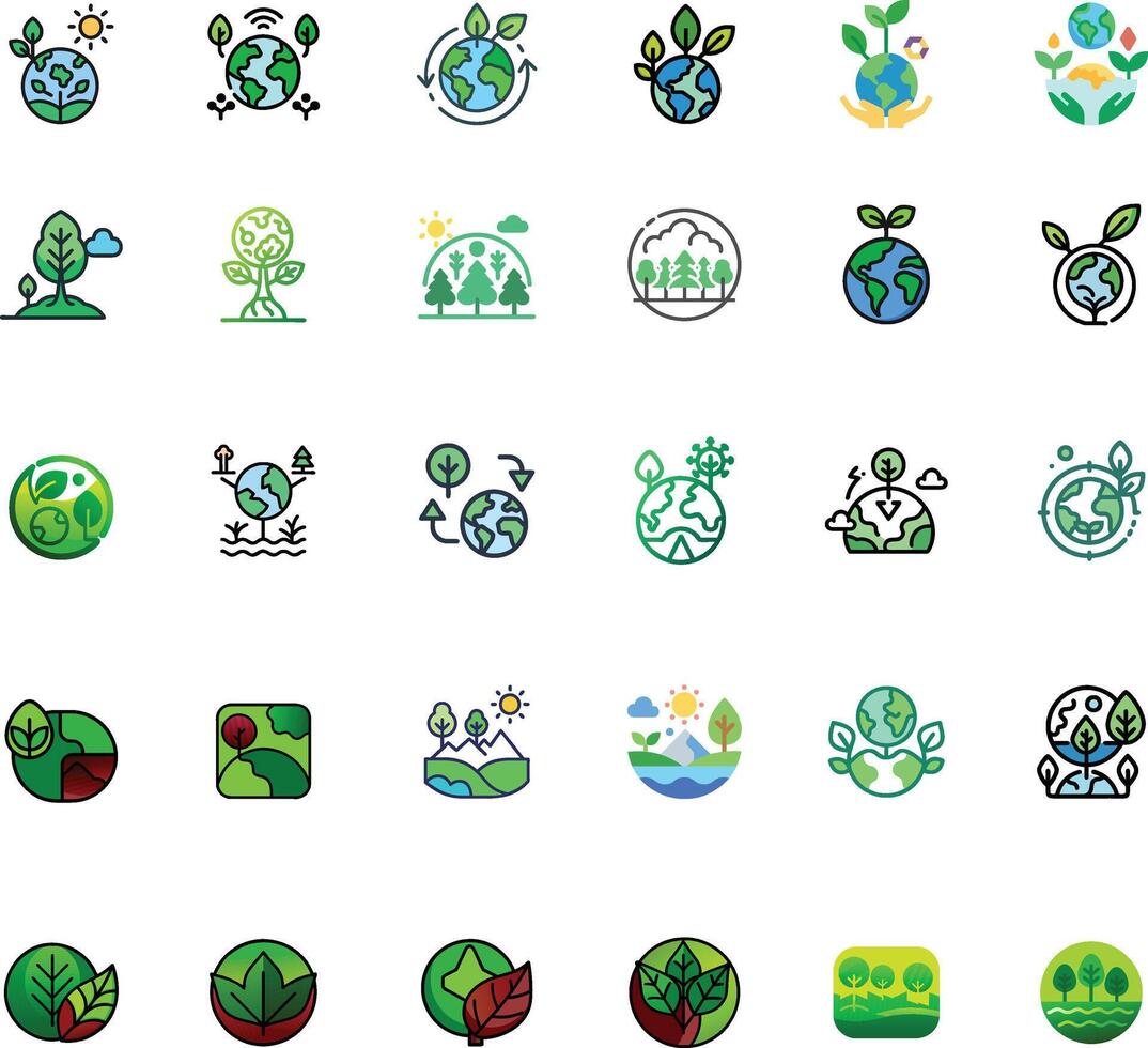 Ecology and Environment Related Objects and Elements. Hand Drawn Cartoon Style Illustration Collection. Hand Drawn Icons Set. vector