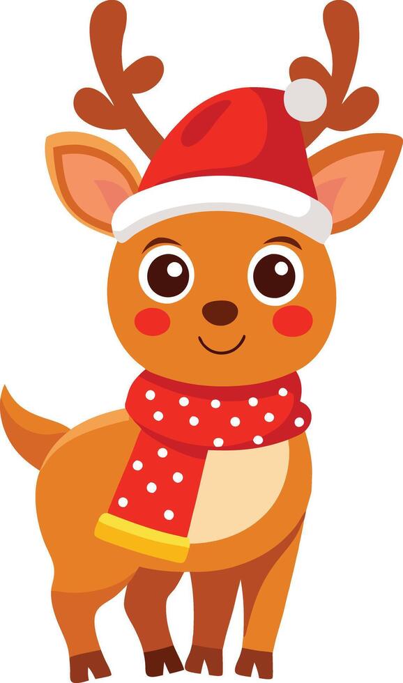 Christmas reindeer wearing a Santa hat vector