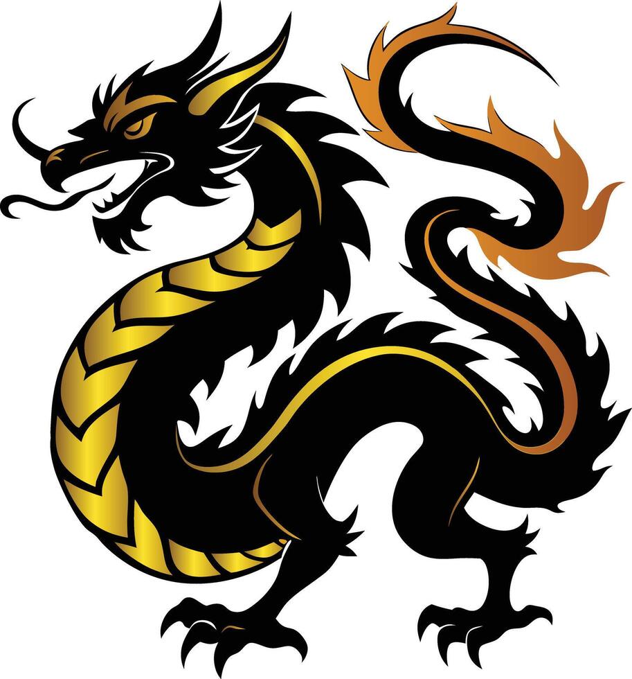 Black and Golden Chinese dragon vector