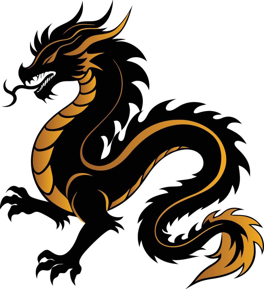 black chinese dragon silhouette vector