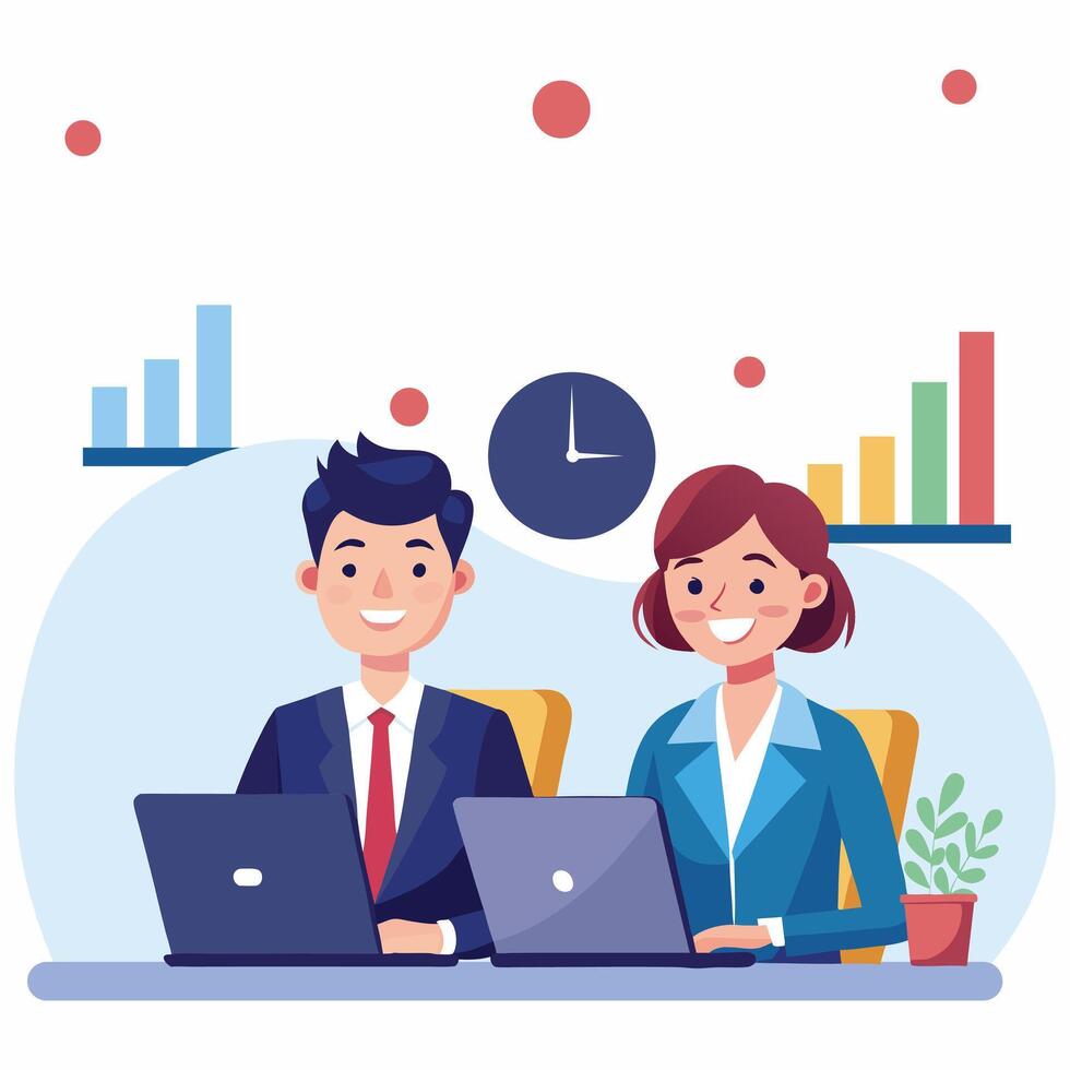 Smiling Male and Female Business Professionals in Office Setting vector