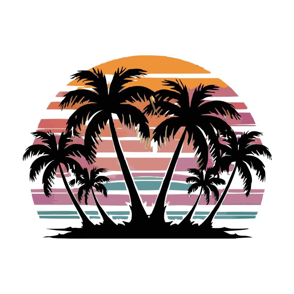 Tropical island sunset with palm trees T-shirt Design For Men and Women vector