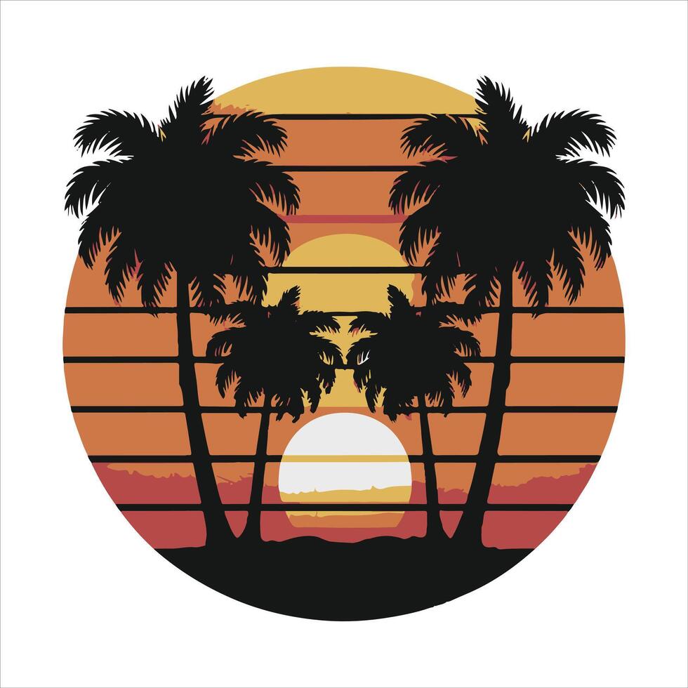 Summertime coastline vintage retro art illustration vector