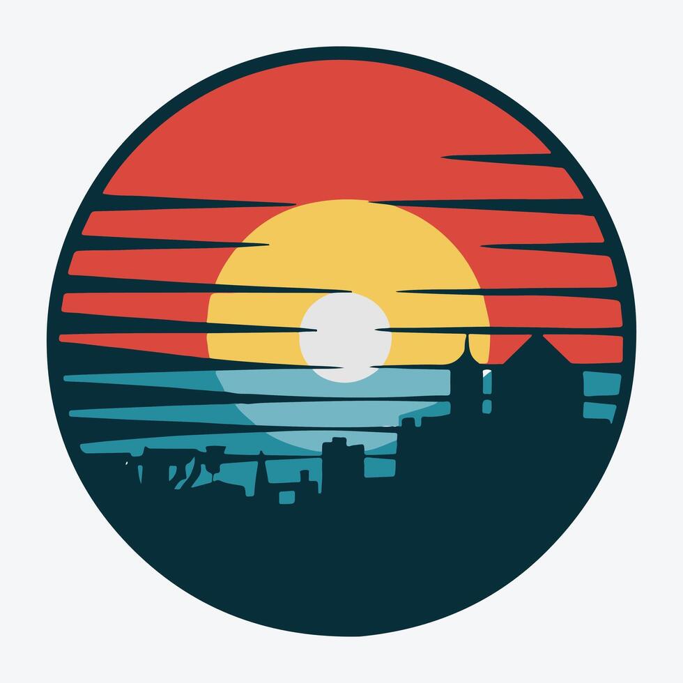 A picture of a city with a sunset and a town. vector