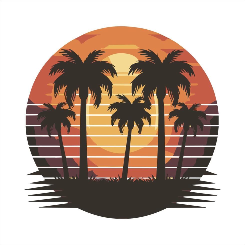 Vintage retro summertime coastline art artwork vector