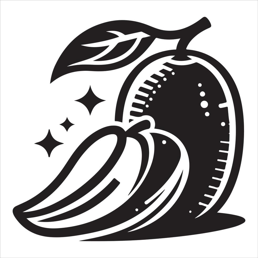 Mango art white background with mango silhouette graphic drawing vector