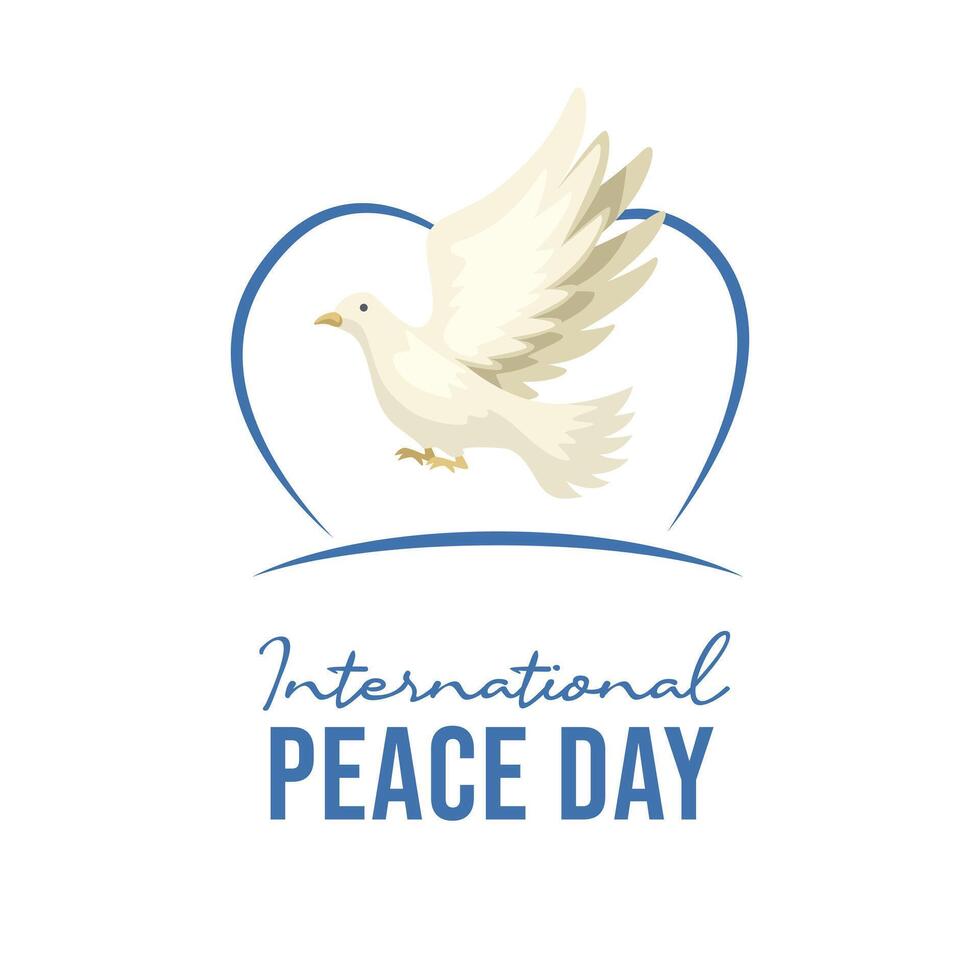 Poster concepts of International day of Peace with dove peace flying and wording of event in flat style and example texts on light blue background. vector