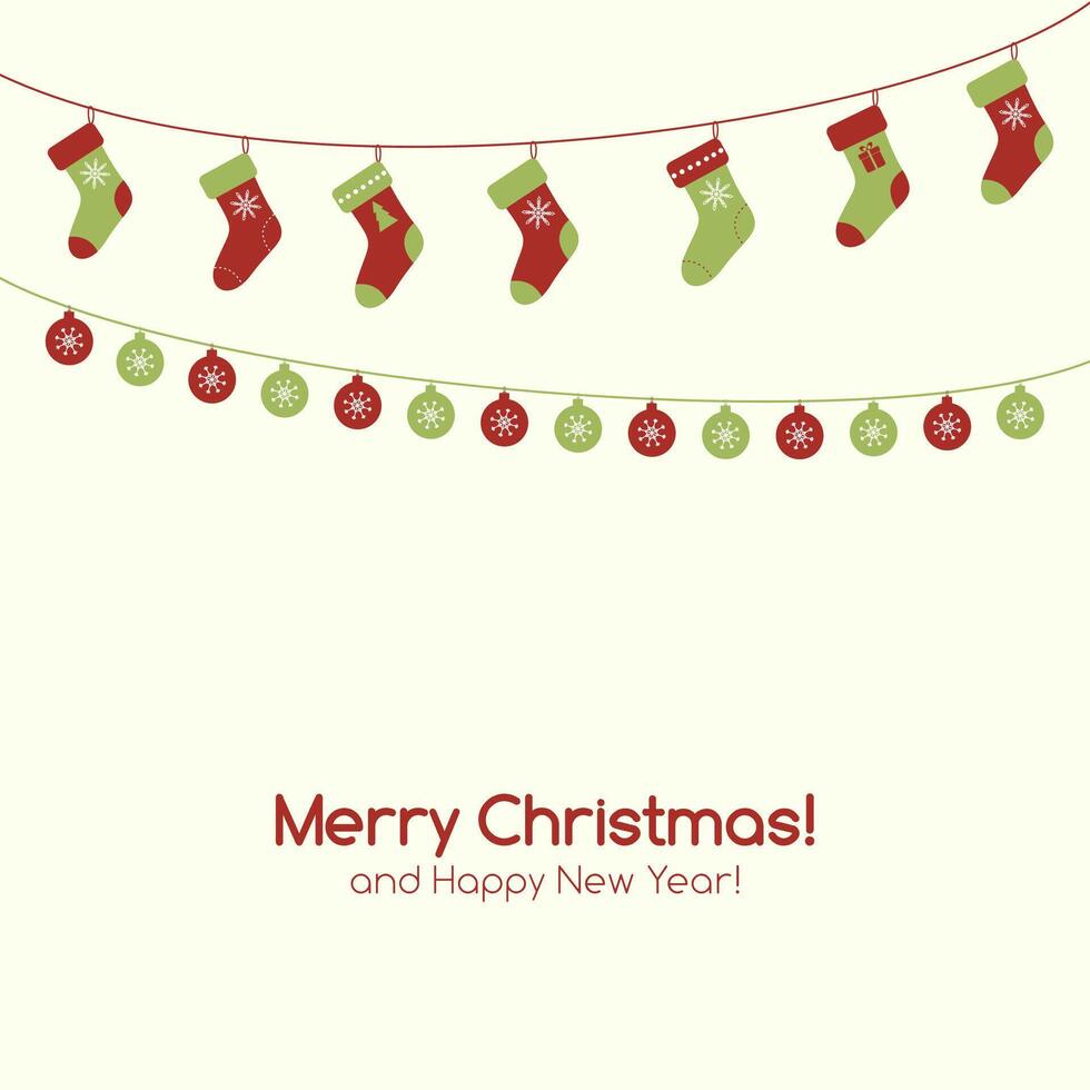 Christmas greeting card with garlands vector