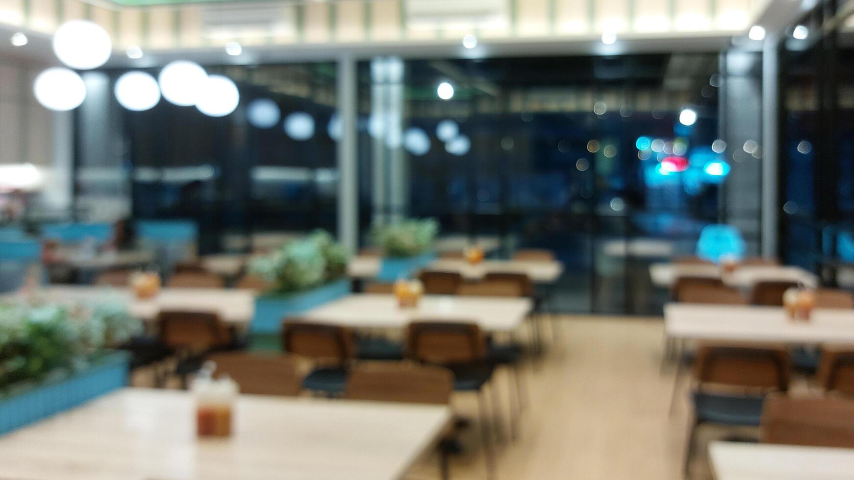 Blurry background of restaurant. Customer is waiting for food and waiters are ready to serve photo