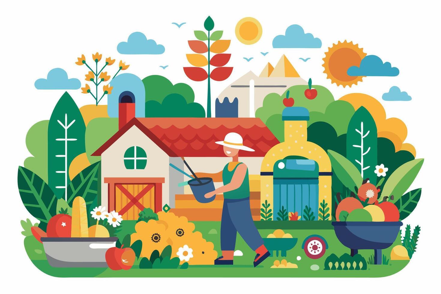 An illustration of a man working in the garden vector
