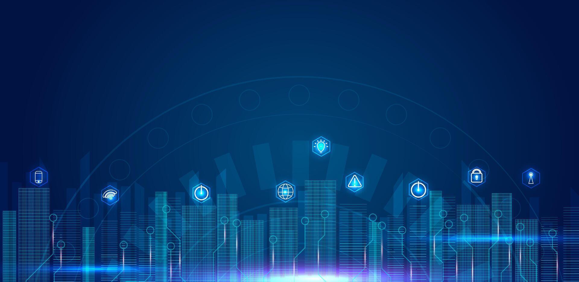 Smart city technology or modern urban cityscape editable vector