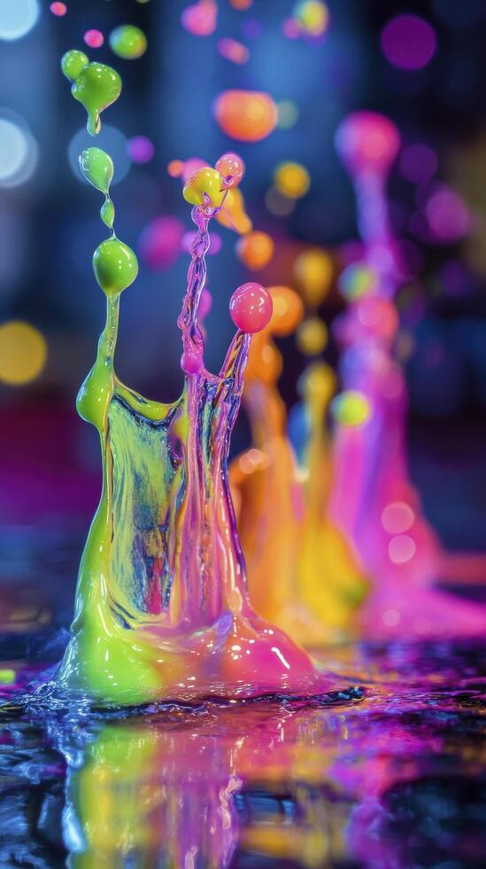Colorful paint splashing in water creating abstract shapes photo