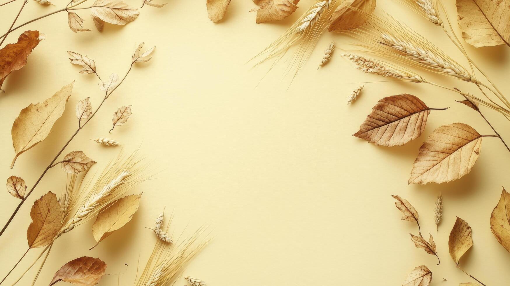 Autumn composition creating copy space on yellow background photo