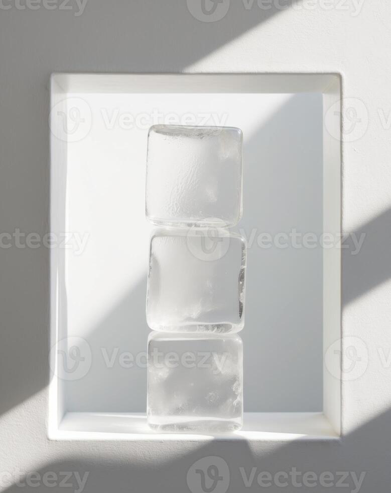 A square window with ice cubes in it photo