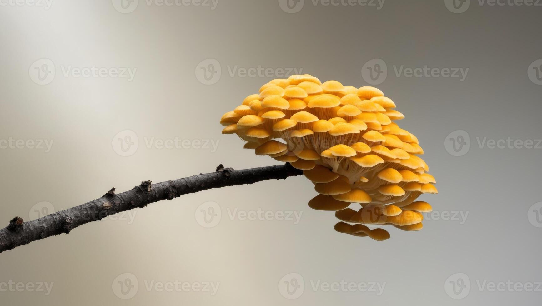 A mushroom on a branch with a blurry background photo