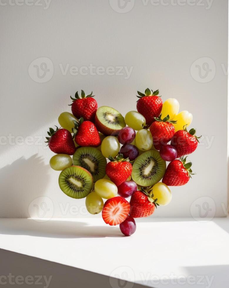 Fruit heart shape on white background photo