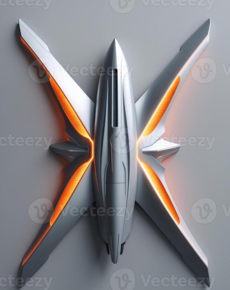 A futuristic spaceship with orange lights on it photo