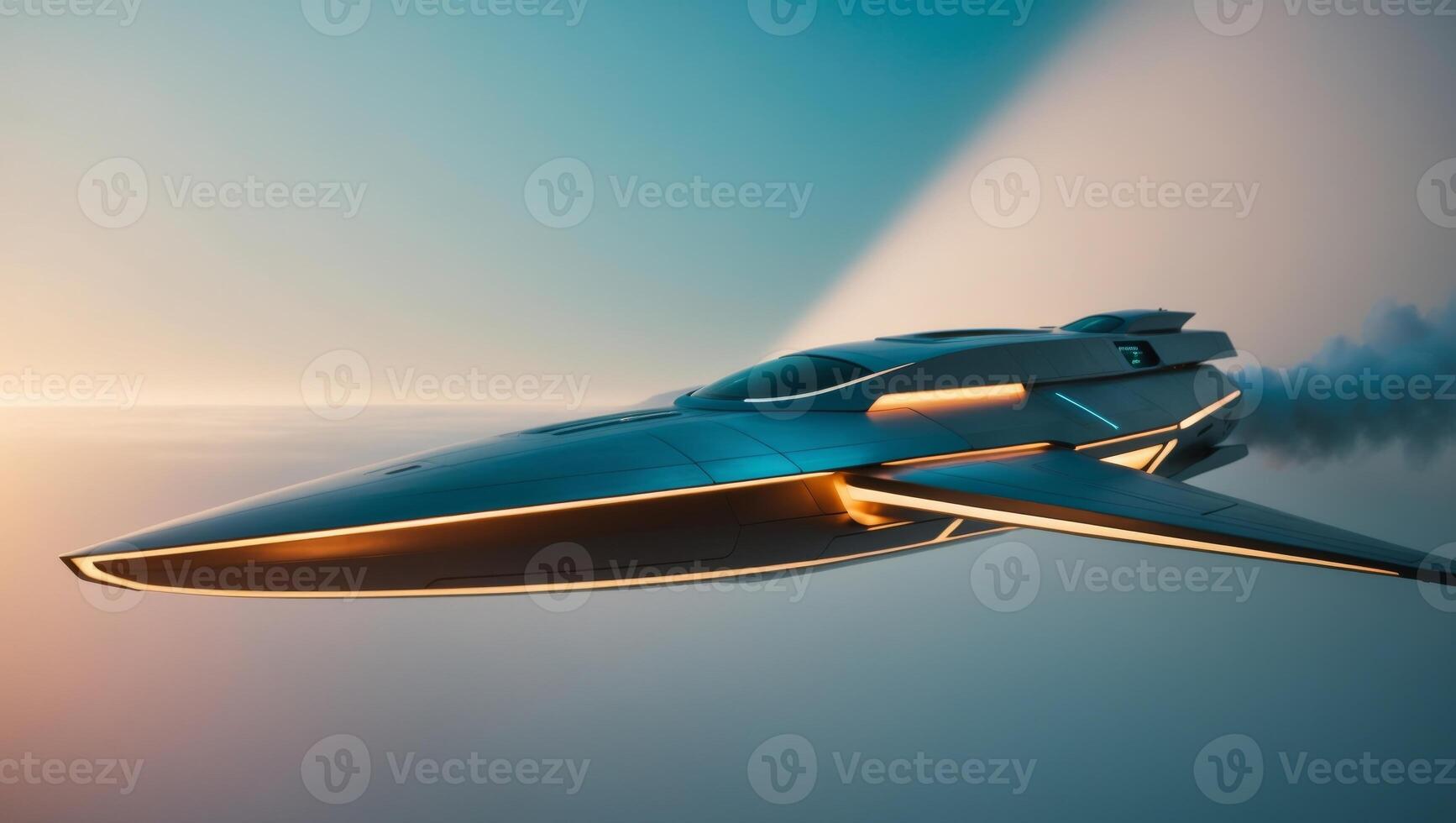 A futuristic jet flying through the sky photo