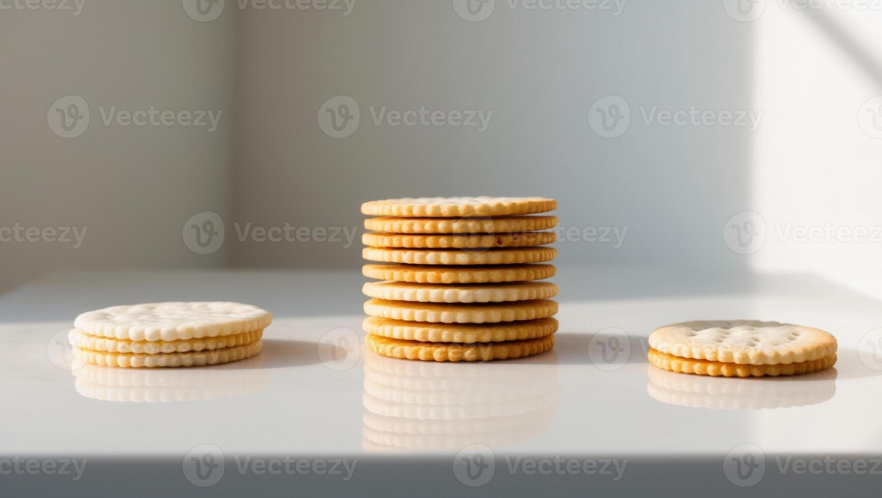 A stack of biscuits on a white surface photo