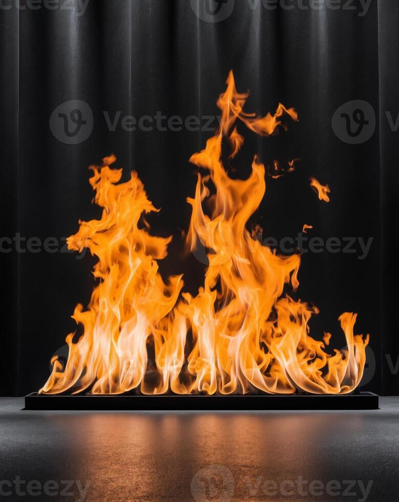 A fire burning on a black background photo