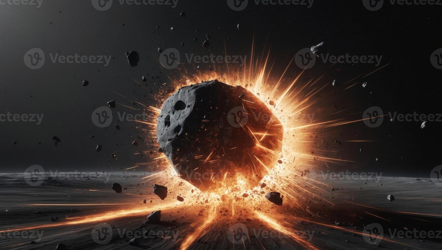An asteroid is being hit by a large object photo