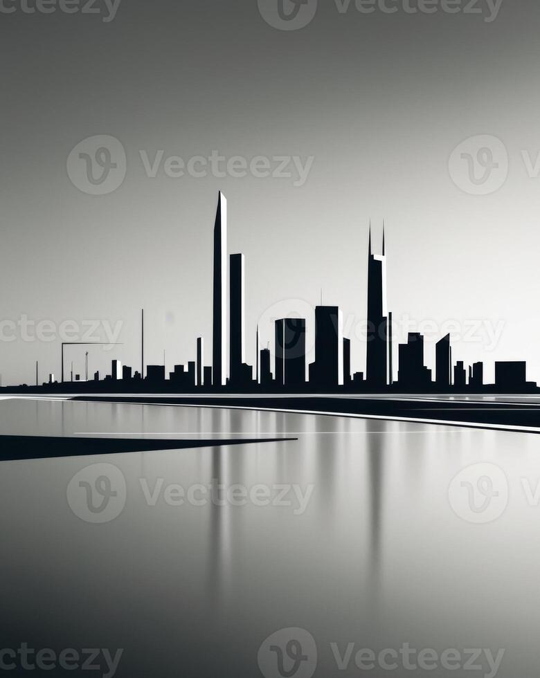 A black and white photo of a city skyline