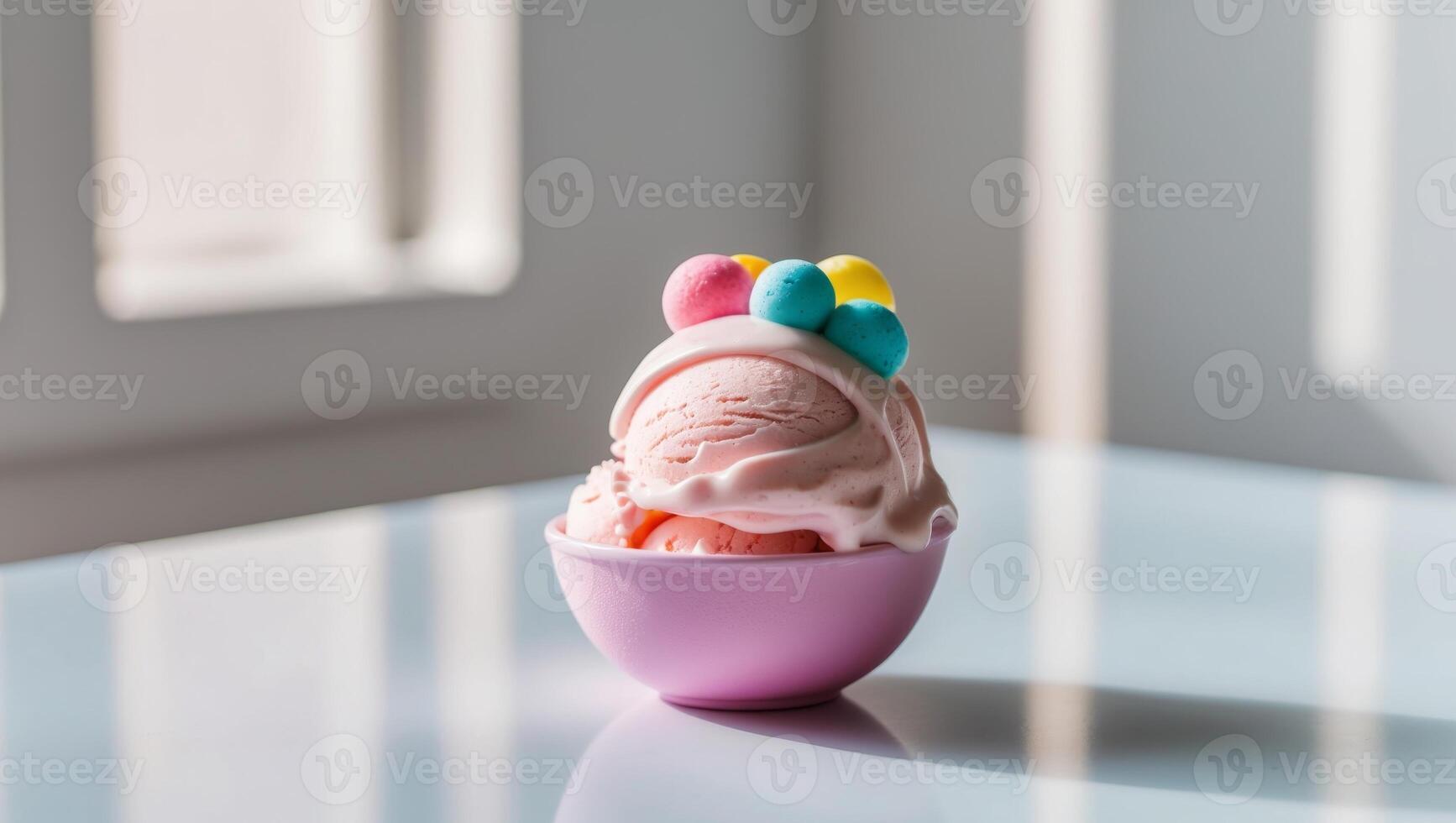 An ice cream with colorful eggs in it photo