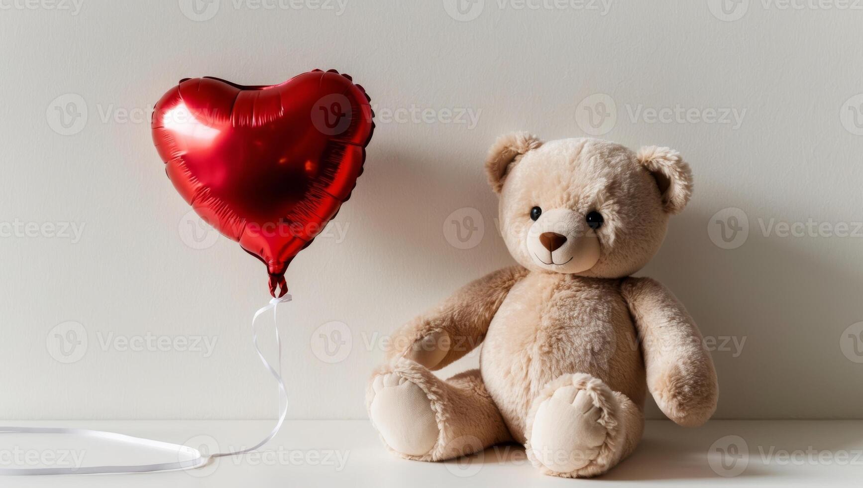 A teddy bear and a heart shaped balloon photo