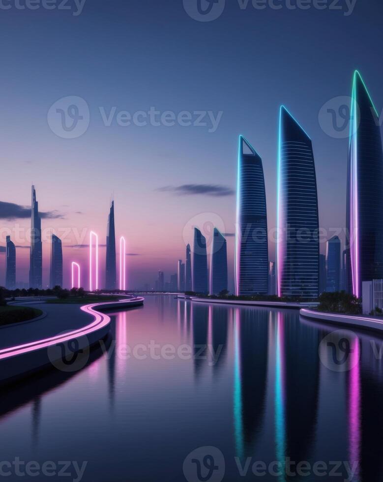 The city of dubai is illuminated at night photo