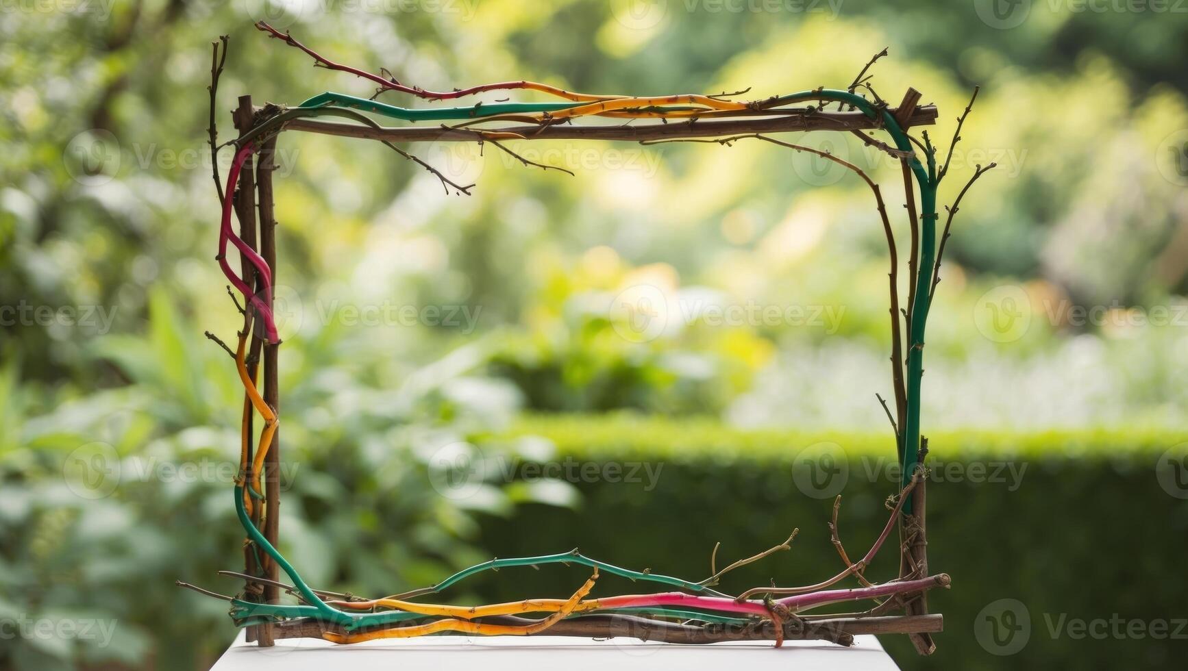 A colorful frame made out of twigs and leaves photo