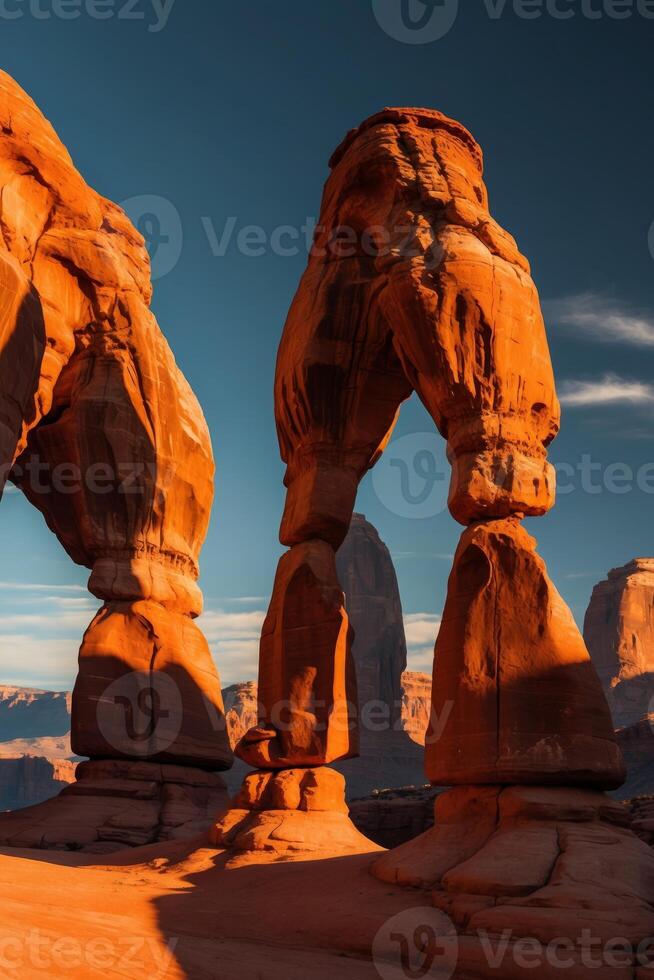 Arches in the desert at sunset photo