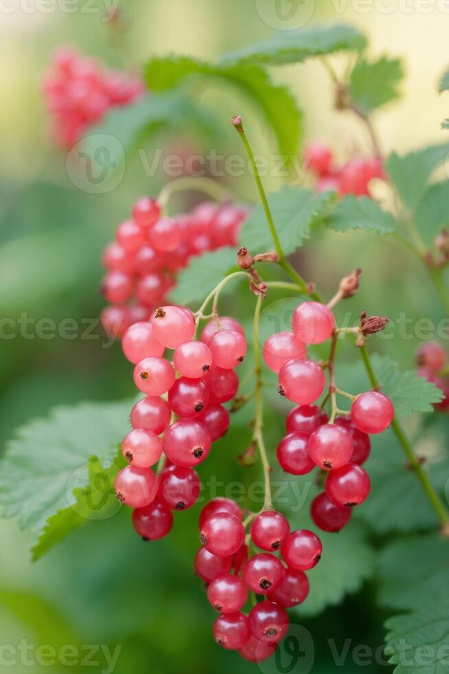Red currants on the bush photo